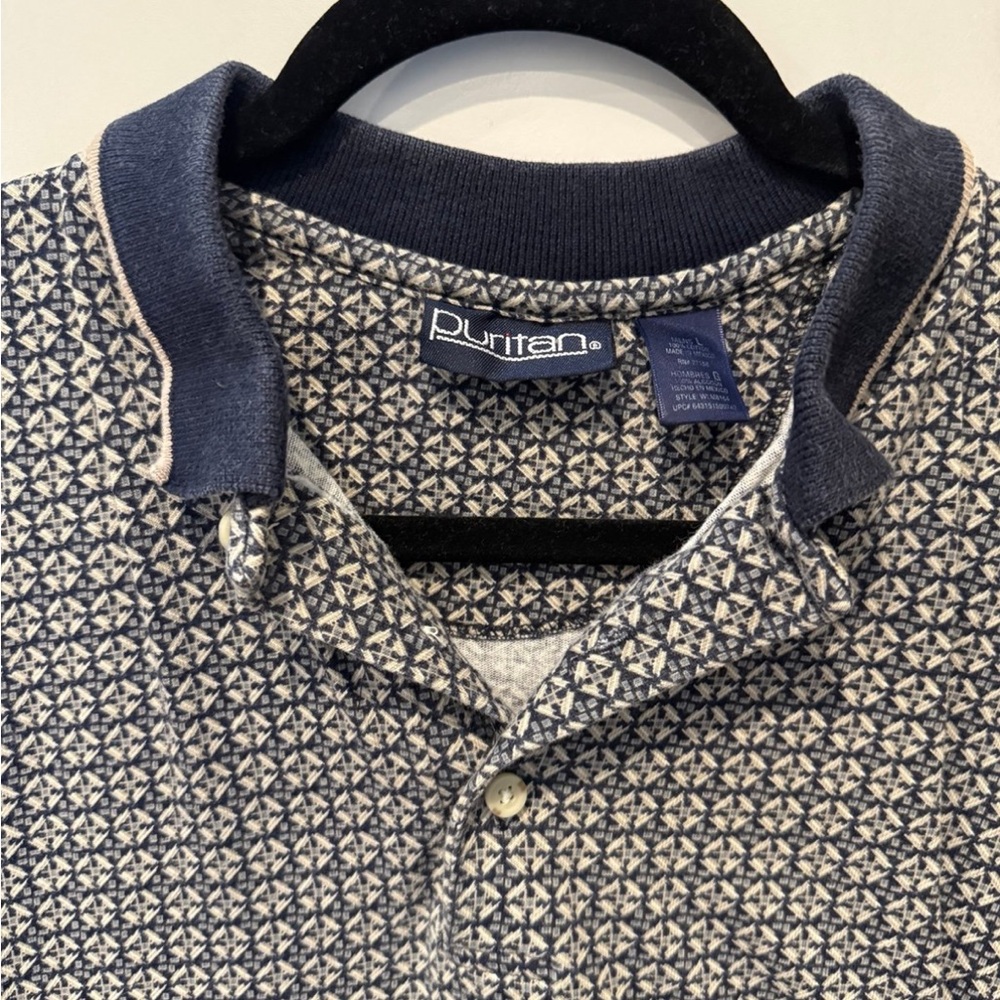 Puritan Men's Navy and White Geometric Shirt